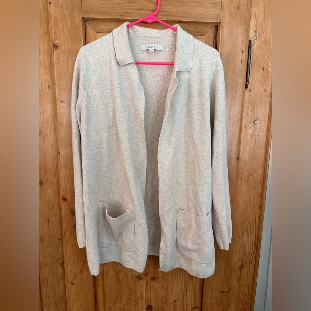 Loft Open Front Cream Knit Cardigan Size XL Classic
